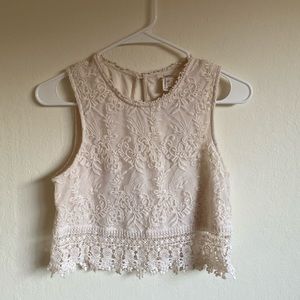 White Lace Floral Crop Top
